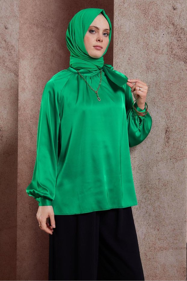 SATIN BLUZ 44428 WITH TIE DETAIL