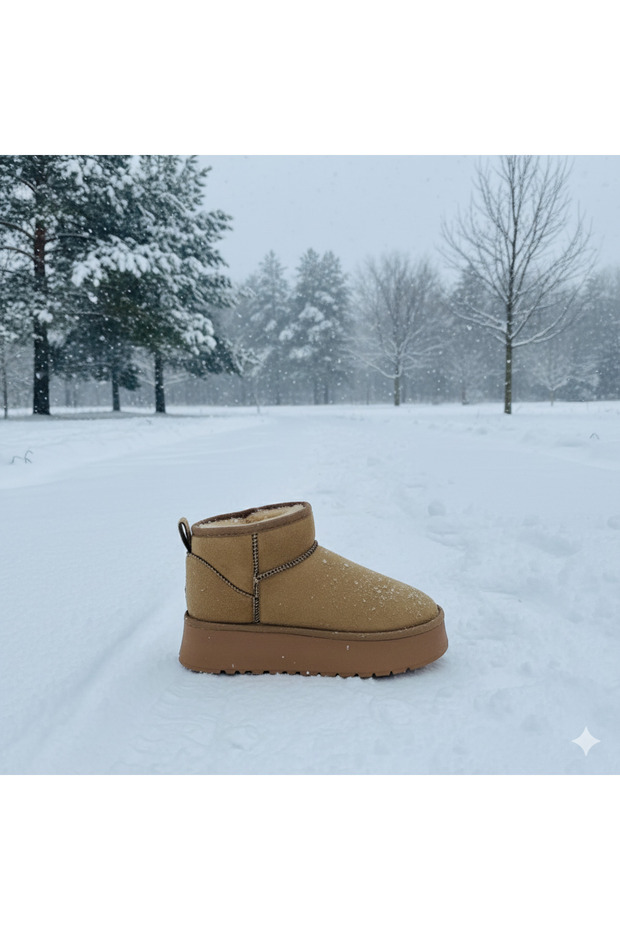 Süet Içi Kürklü Kalın Taban Bilekte Kadın Bot & Bootie - 2