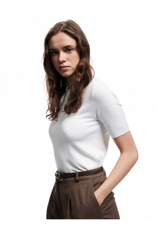 Short Sleeve Crew Neck Basic Knitwear Sweater