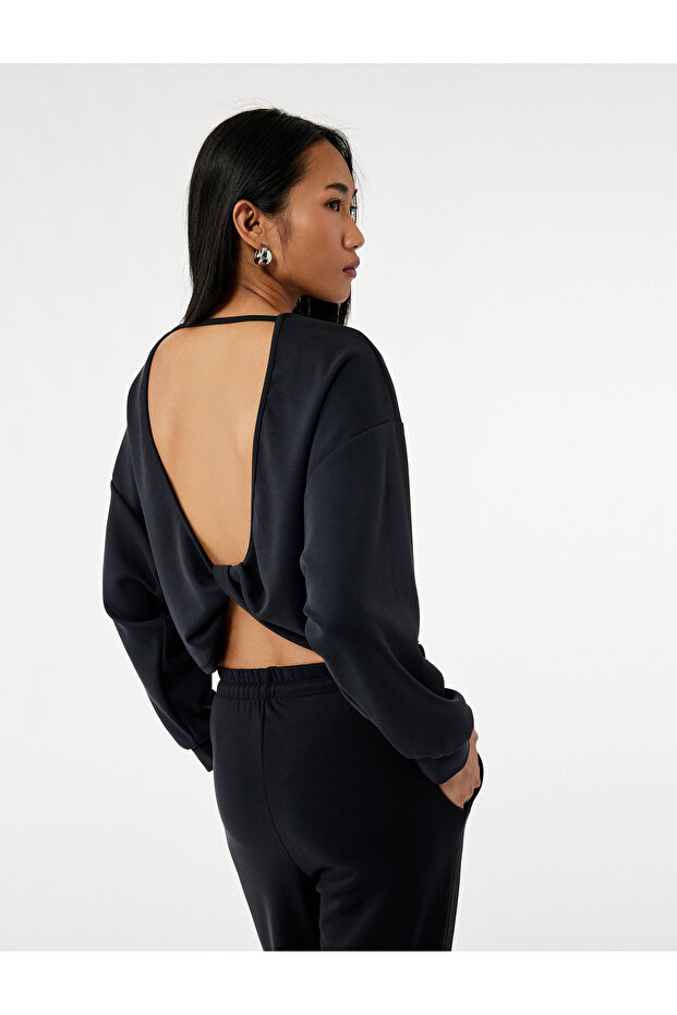 Modal Fabric Comfortable Fit Long Sleeve Boat Neck Back Low-Cut Blouse