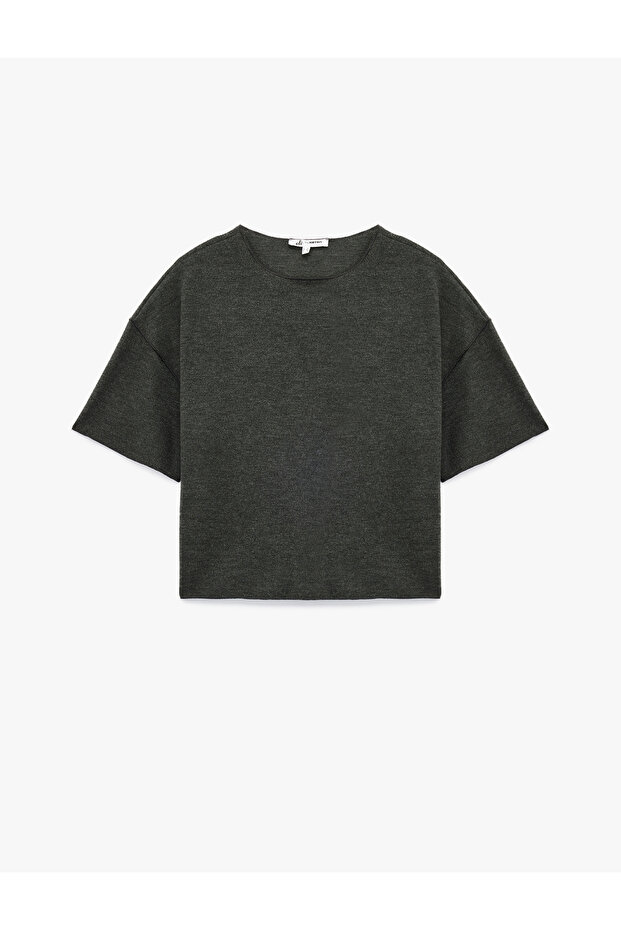 Kısa Kollu Bisiklet Yaka Basic Oversize Tişört - 3