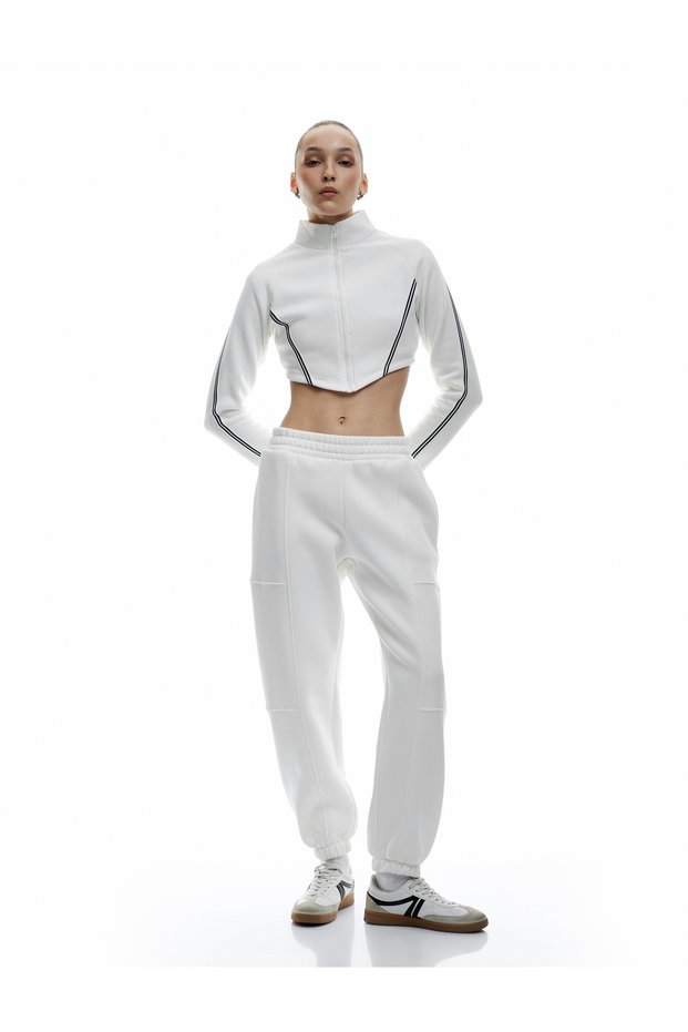 High Waist Jogger Sweatpants with Three Thread Raised Pocket Detail