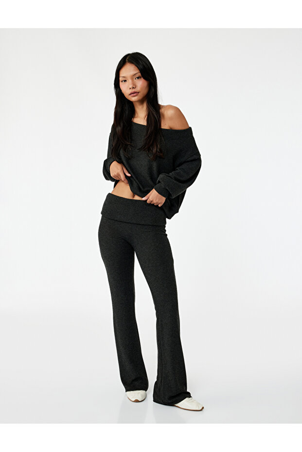 Soft Textured High-Waisted Spanish Flare Knitwear Pants