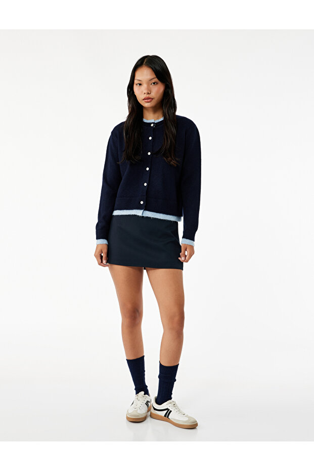 Long Sleeve Ribbed Buttoned Crew Neck Knitwear Cardigan
