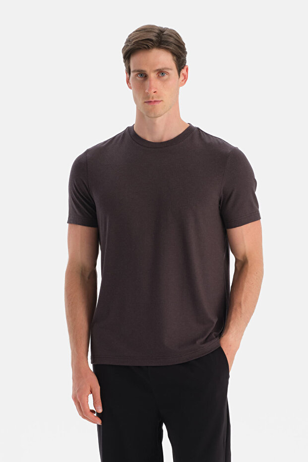 Antrasıt Bis Yaka Soft Touch Tişört Regular - 1