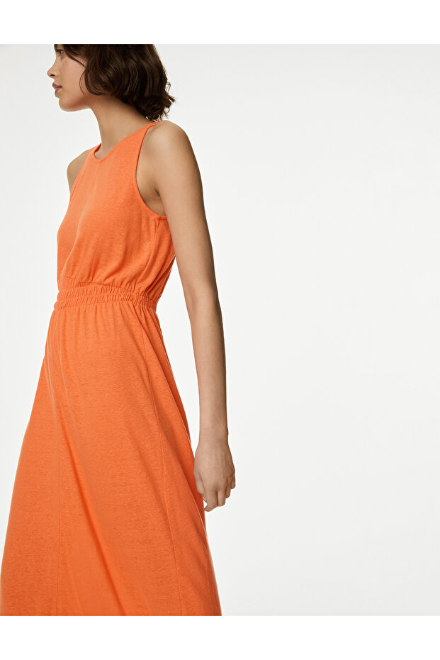 Midi Örme Keten Elbise - 2