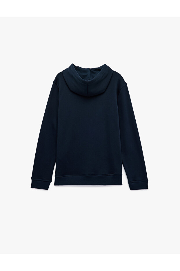 Şardonlu Uzun Kollu Basic Kapşonlu Sweatshirt - 4