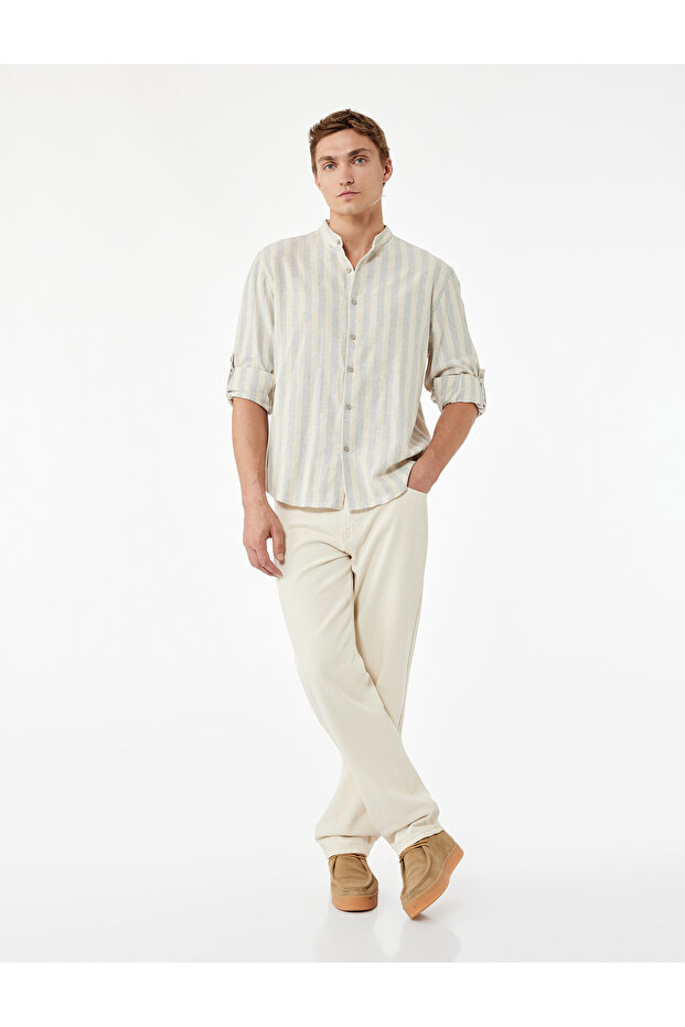 Regular Fit Long Sleeve Cotton Court Collar Shirt