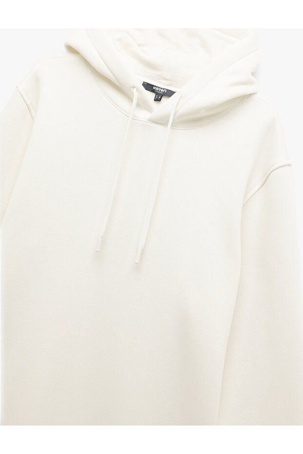 Şardonlu Uzun Kollu Basic Kapşonlu Sweatshirt - 5