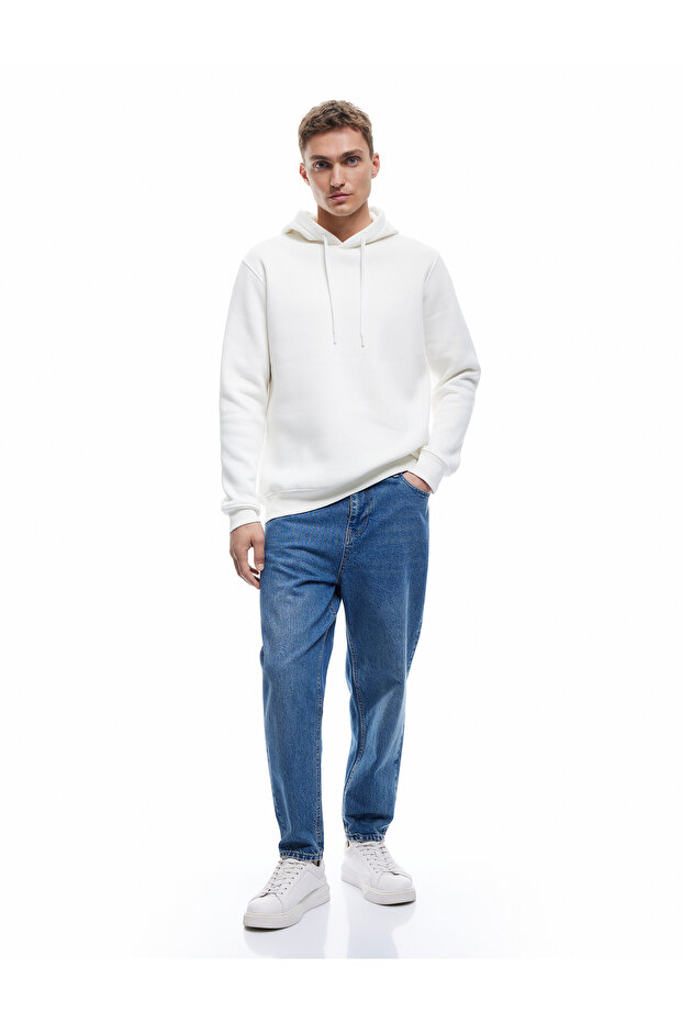 Şardonlu Uzun Kollu Basic Kapşonlu Sweatshirt - 2