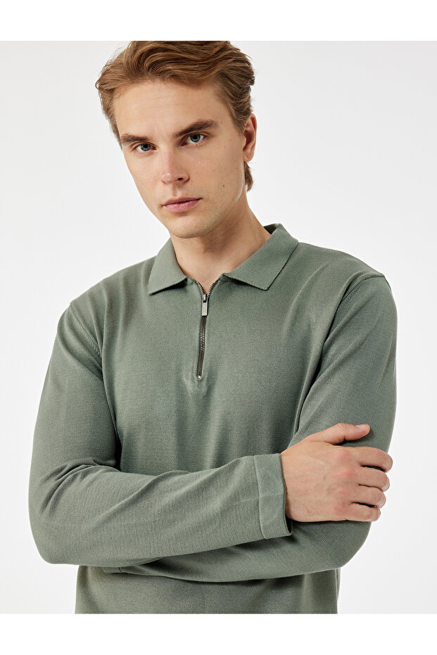 Long Sleeve Basic Viscose Half Zip Sweater