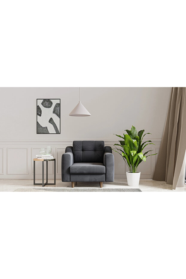 Robin Modüler Tekli Koltuk - Kadife - Gri - 3