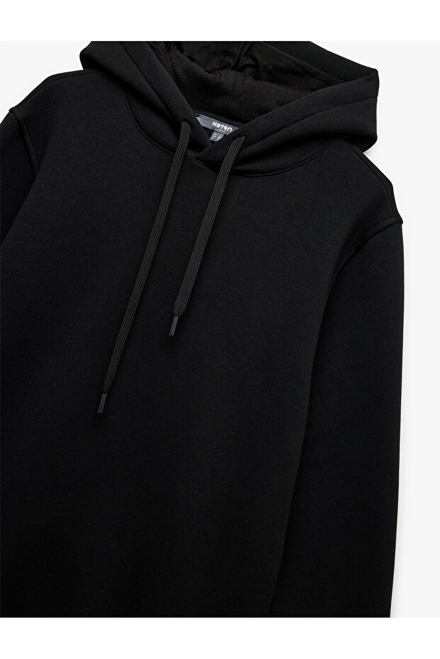 Şardonlu Uzun Kollu Basic Kapşonlu Sweatshirt - 5