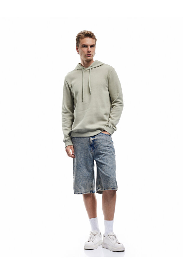 Şardonlu Uzun Kollu Basic Kapşonlu Sweatshirt - 2