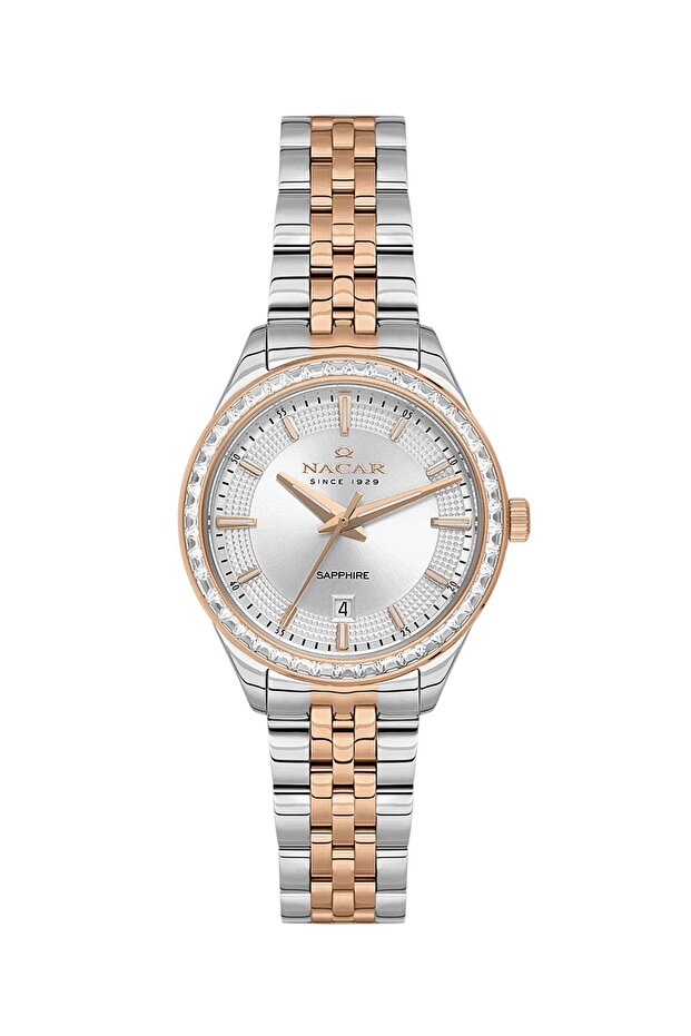 Sapphire Glass Silver - Rose Women's Wristwatch Nc33- 398385 -Ewms