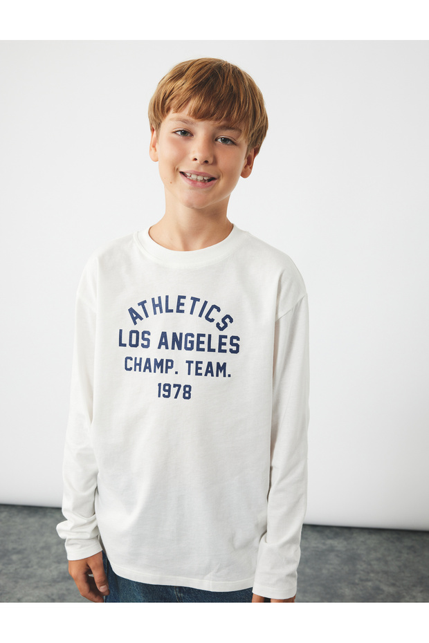 Cotton Long Sleeve Crew Neck Printed T-Shirt