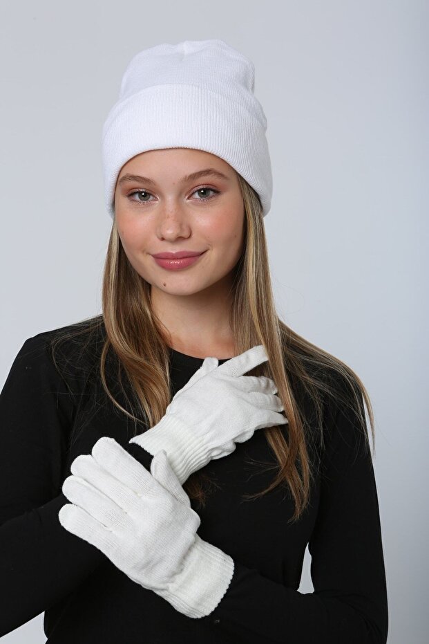Beyaz Örme Unisex Eldiven - 6