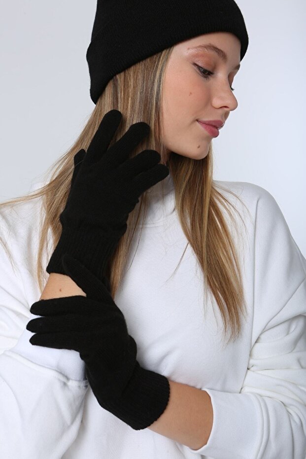 Siyah Örme Unisex Eldiven - 7