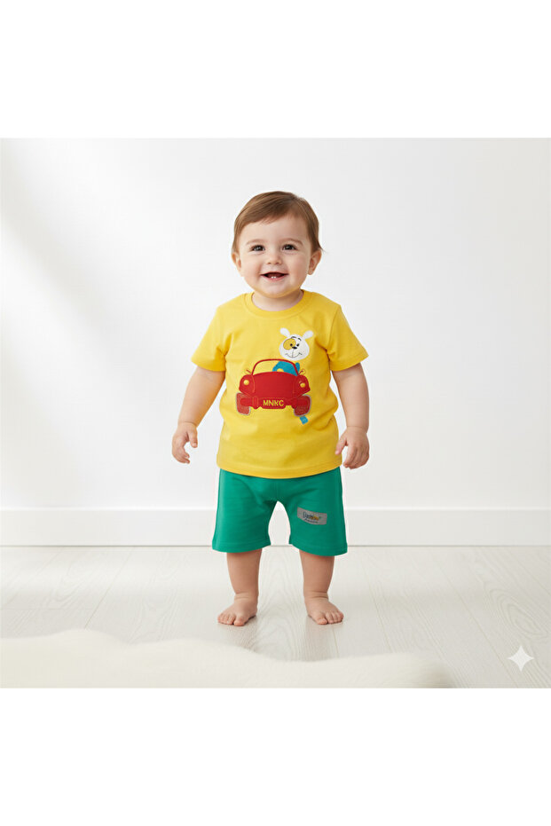 Baby Boy Car Patterned Summer 2-Piece Set (T-Shirt + Shorts) – 6-24 Months