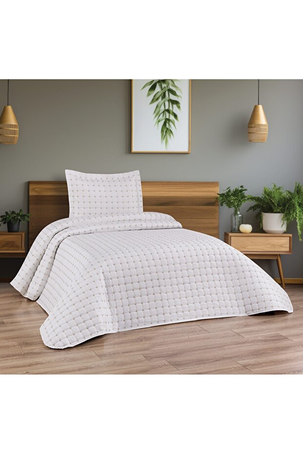 Hayal Krem Yatak Örtüsü Tek Kişilik Kapitone Nakış İşlemeli Üreticiden - 3