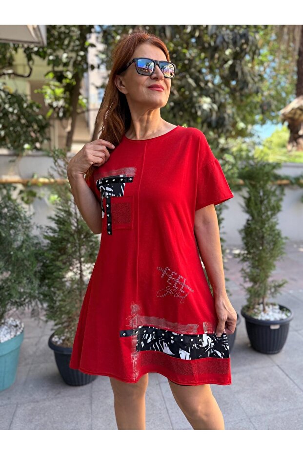 Stone Detail Tunic Feel Good Red