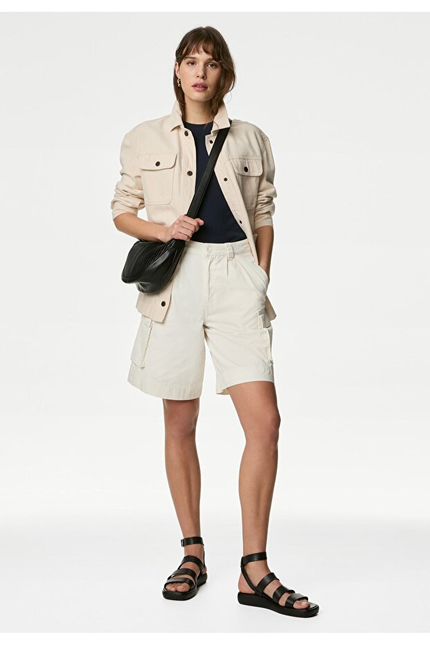 Saf Pamuklu Kargo Şort - 1