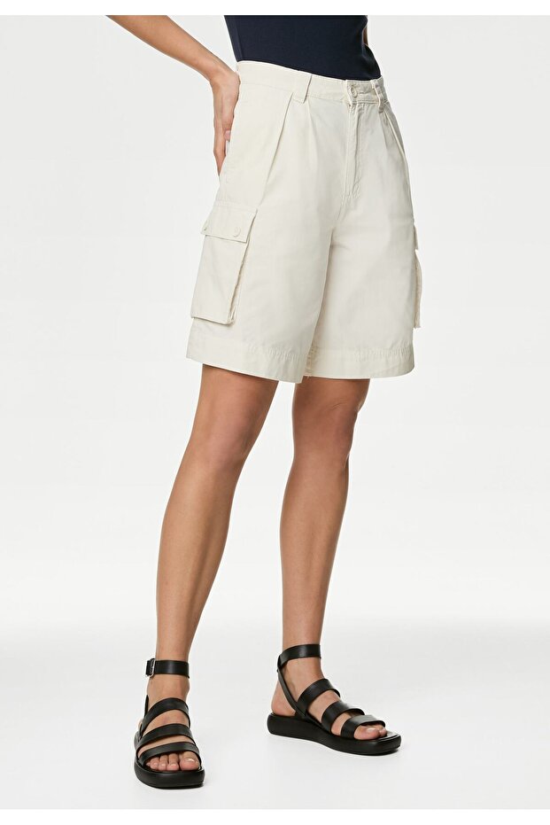 Saf Pamuklu Kargo Şort - 2