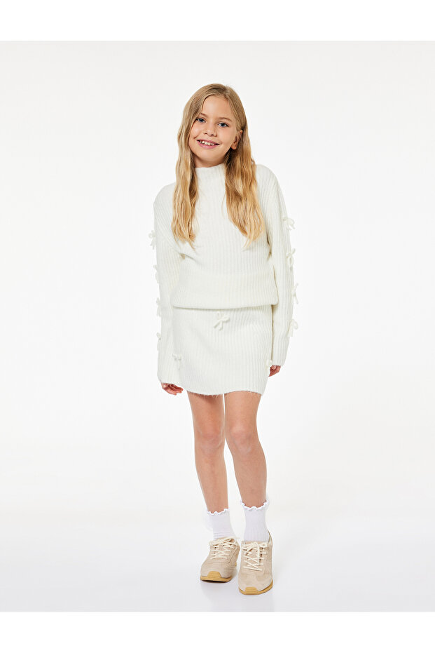 Bow Detailed Long Sleeve Crew Neck Knitwear Sweater