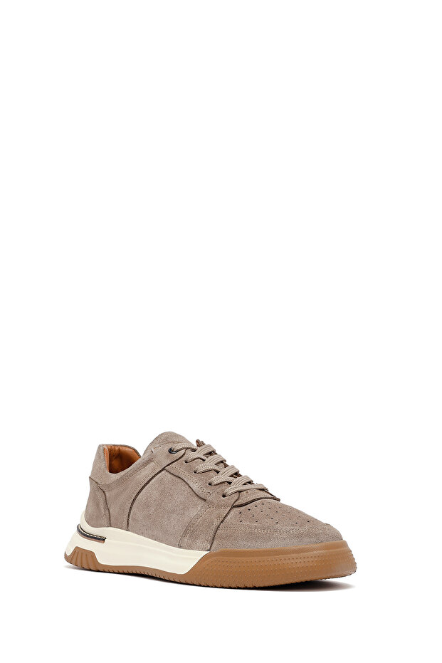 Erkek Bej Bağcıklı Süet Deri Sneaker 25SFD641710 - 6