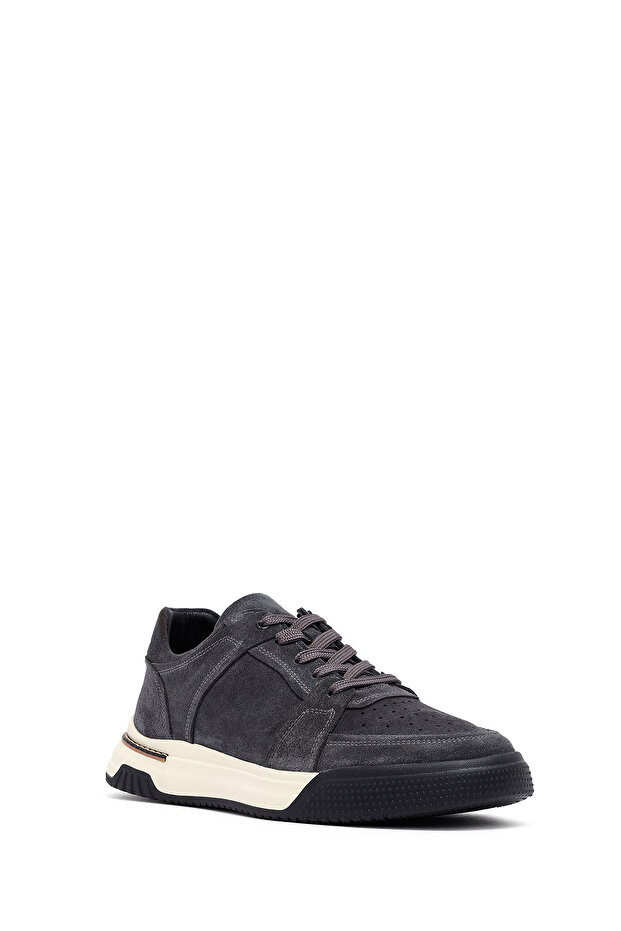 Erkek Gri Bağcıklı Süet Deri Sneaker 25SFD641710 - 6