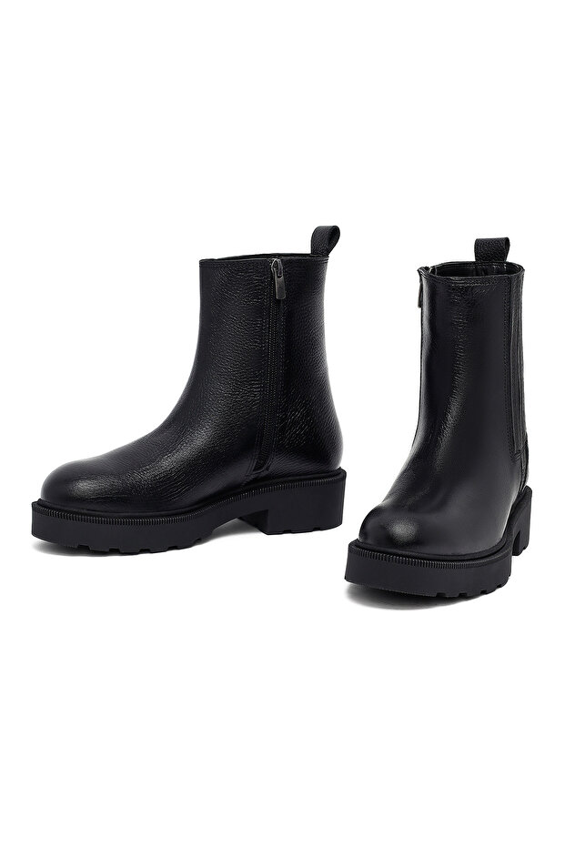 Kadın Siyah Fermuarlı Kalın Tabanlı Deri Bot 25WFD1877FT - 3