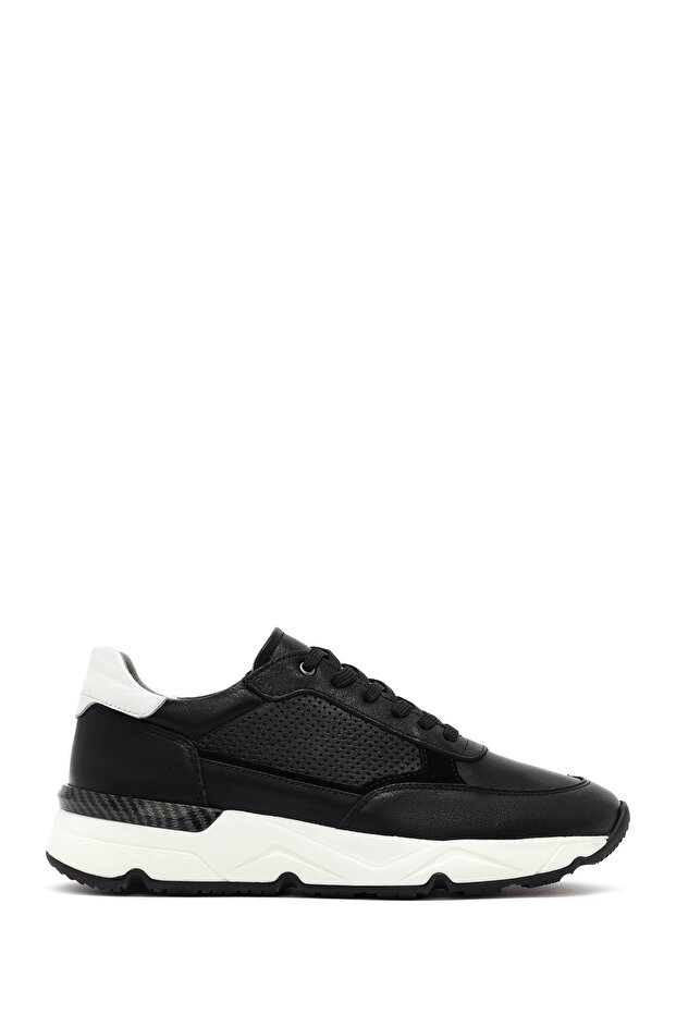 Men's Black Lace-Up Thick Sole Leather Sneaker 25Sfd675218