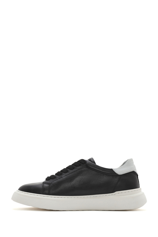 Erkek Siyah Bağcıklı Kalın Tabanlı Deri Sneaker 25SFD700018 - 2