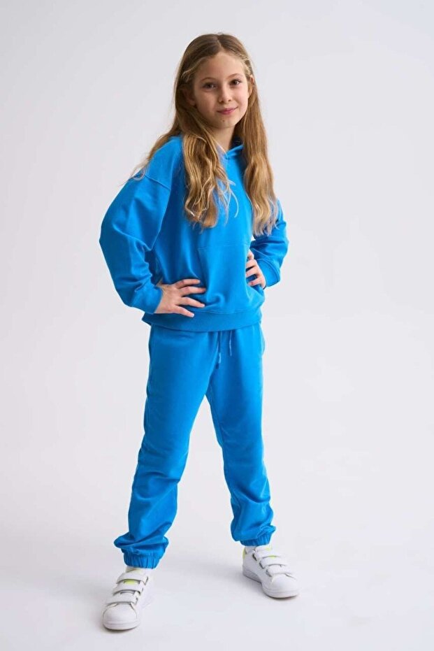 Organic Blue Sweatpants Girl's Lace-up Two-Pocket