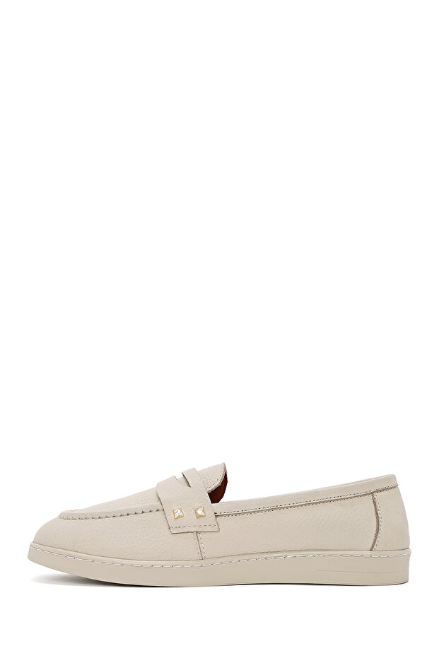 Kadın Bej Taş Detaylı Hakiki Deri Ayakkabı, Casual Ayakkabı, Günlük Ayakkabı 25SFD2022FT - 2