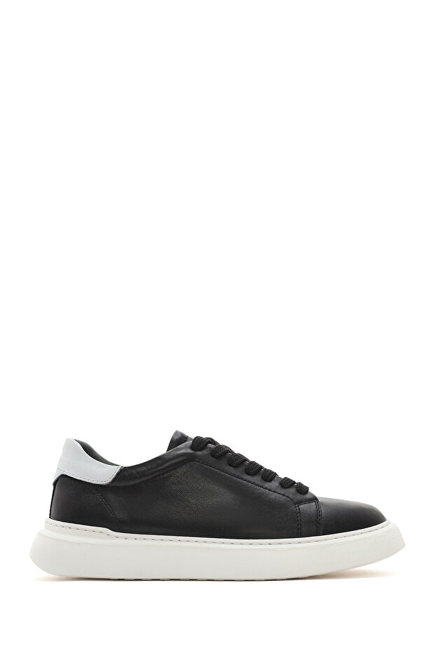 Erkek Siyah Bağcıklı Kalın Tabanlı Deri Sneaker 25SFD700018 - 1