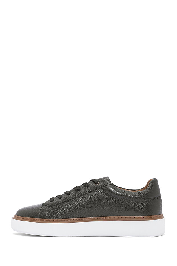 Erkek Haki Bağcıklı Kalın Tabanlı Deri Sneaker 25SFD6124FT - 4
