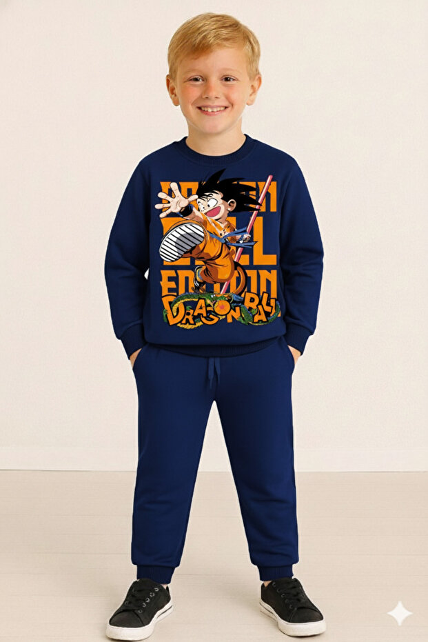 Boys' Spiderman Print Soft Inner Texture Raster Tracksuit Set Bottom-Top Set