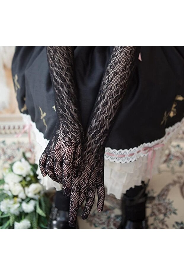 Leopar Uzun Siyah İthal Eldiven - 5