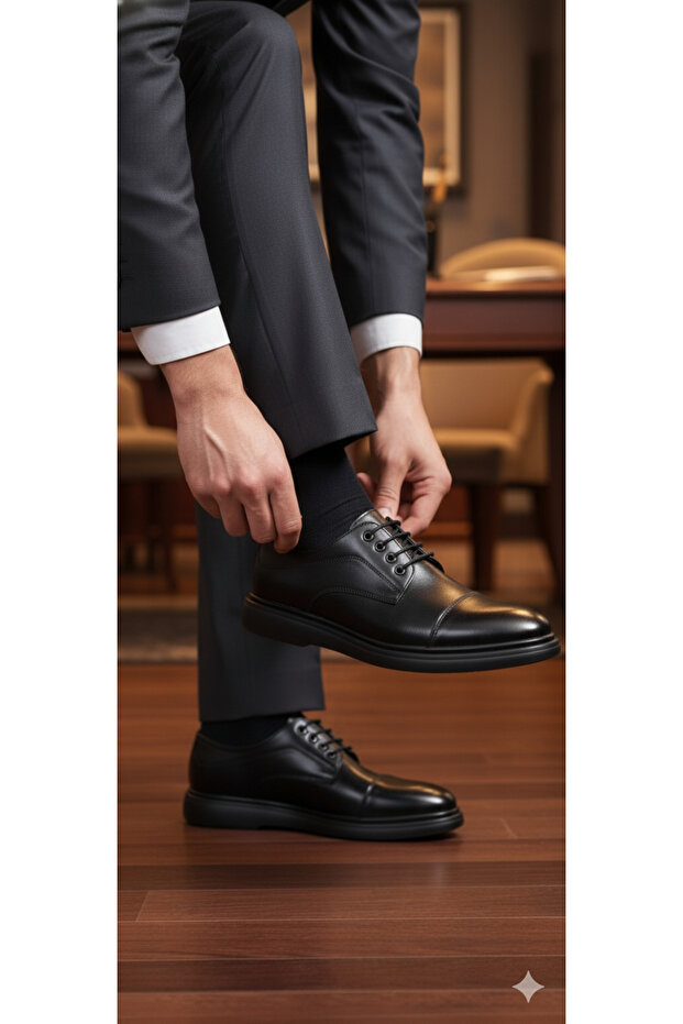 Lace-Up Black Classic Shoes Comfortable and Convenient Men's Shoes