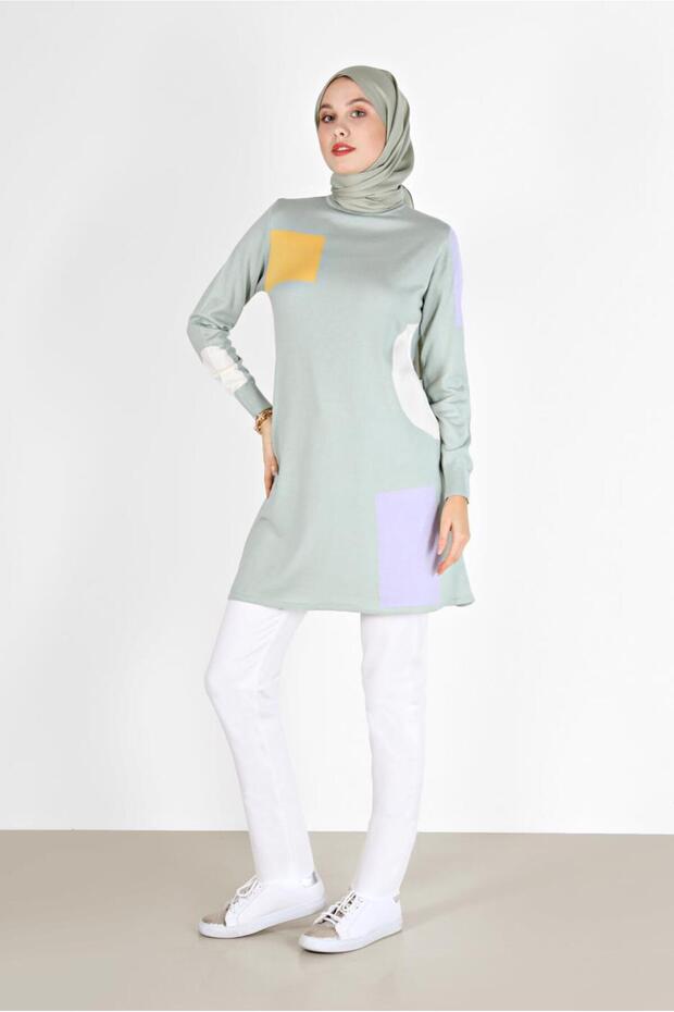 DESENLİ BALIKÇI YAKA TRİKO TUNİK 42035 - 1