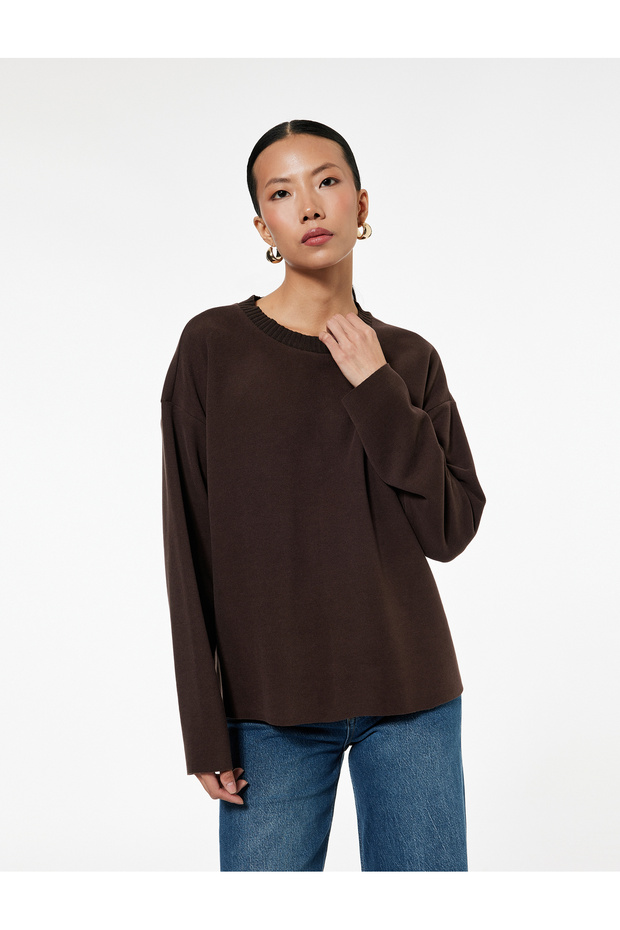 Long Sleeve Crew Neck Basic Sweatshirt - 1