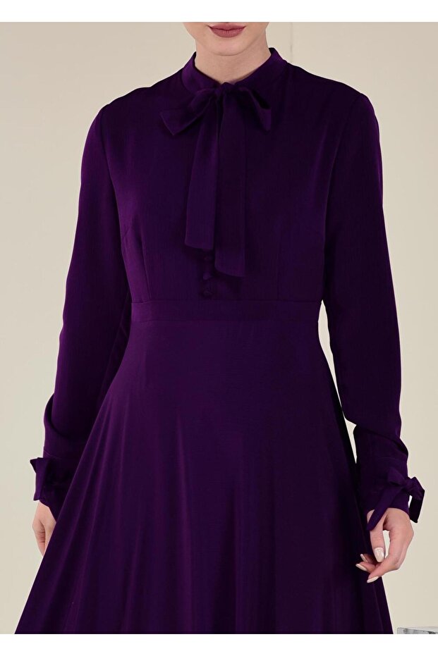 YAKASI BAĞCIKLI FERMUARLI ELBİSE 4256 - 4