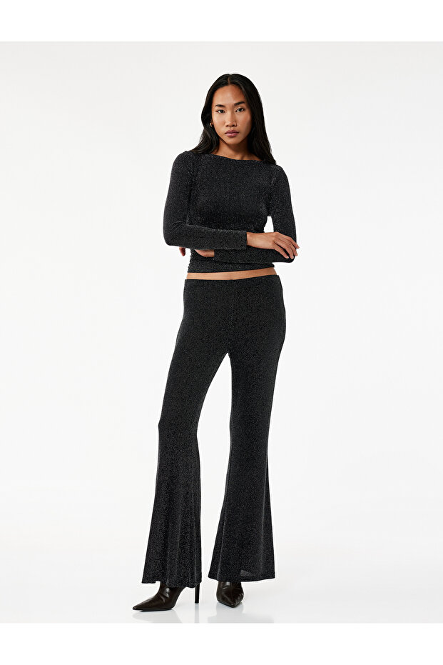 Slim Fit High Waist Glitter Wide Leg Pants