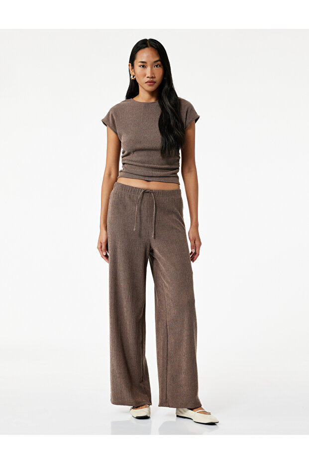 Wrapped Fabric Comfortable Fit Waist Lace-Up Straight Wide Leg Pants