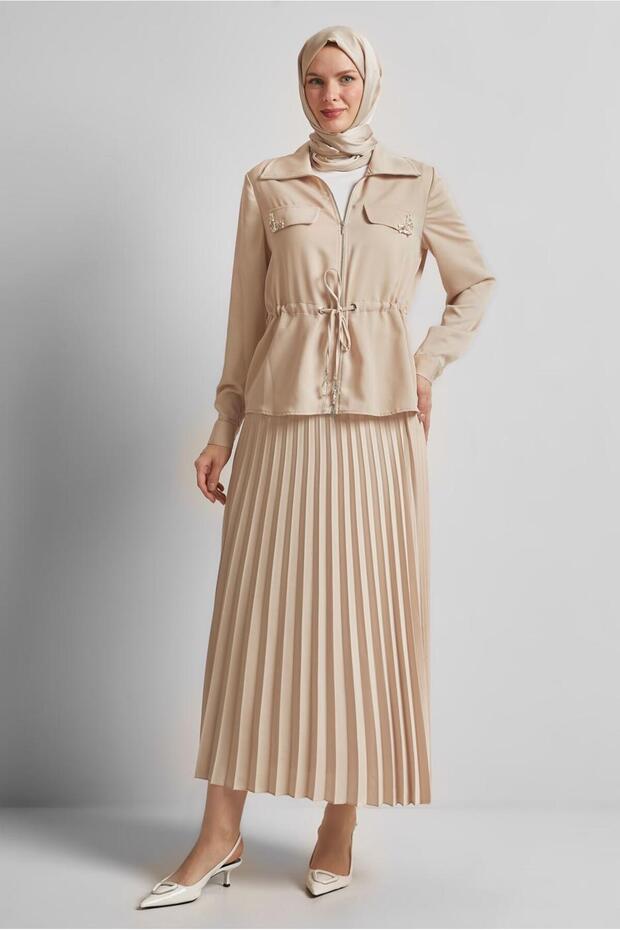 Satin Suit with Pleated Skirt 45385