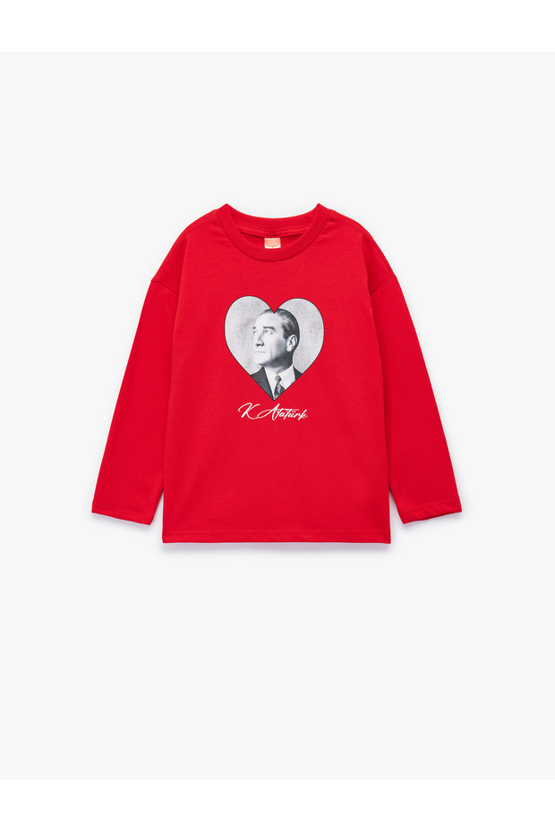 Cotton Long Sleeve Ataturk Printed T-Shirt