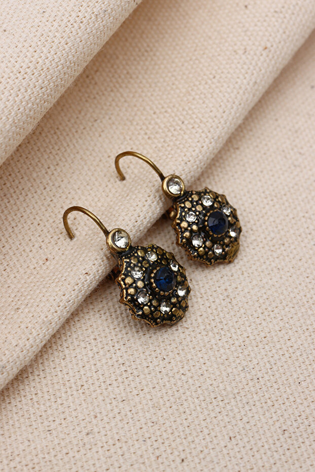 Authentic Earrings with Dark Blue Stone Details