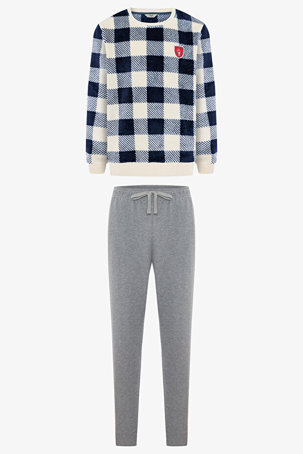 Ekoseli Erkek Oversize Gingham Jogger Pijama Takımı - 1