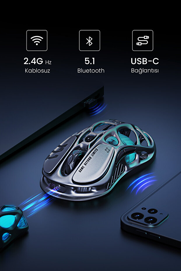 Mercury M1 Pro Rgb 26k Dpı Optik Gaming Mouse Kablosuz Programlanabilir 5 Tuşlu Gri - 2